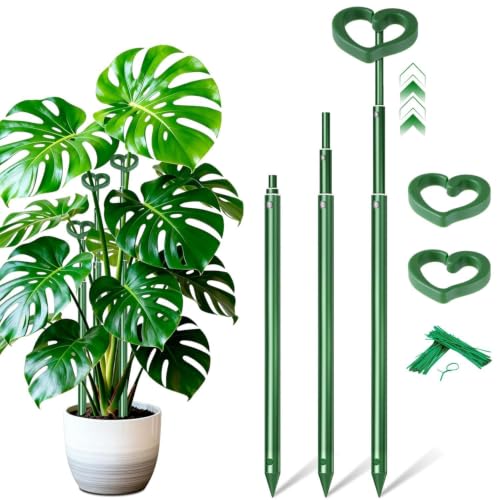 SupKing Telescoping Plant Stakes 37 inch,Adjustable Green Monstera Support Stake with Clips,Sturdy Plant Sticks Ploes for Indoor Outdoor,Garden Stakes for Flowers Tomato Vegetables Vine-3Pack