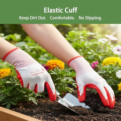 PROMEDIX P 4 Pairs Gardening Gloves for Women & Men, Breathable Nitrile Coated for Yard Working Garden Gloves Washable - size: Large