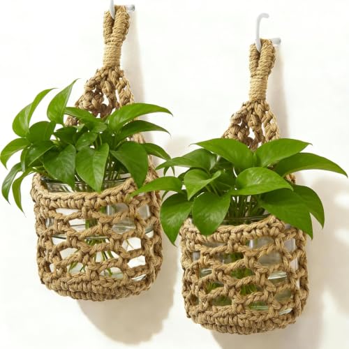 Macrame Wall Plant Hanger, Small Hanging Planter Basket Holder, Wall Planters for Indoor Plants, for Up to 4 Inch Pot (Brown, 4-Inch) - color: Brown, size: Small – Fits Pot Bottom ≤4"