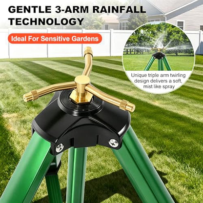 3-Arm Sprinkler Head on Telescoping Tripod Base with 2 Sprinkler Extensions, Heavy Duty Lawn Sprinklers, 360 Degree Large Area Irrigation, Solid Metal Extension Legs & Bottom Spikes - style: 3-Arm Sprinkler Head