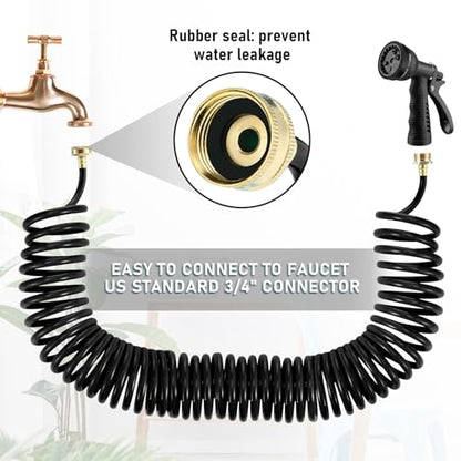 Pangda Expandable Coil Garden Hose 100 ft with Spray Nozzle, Black - color: Black, size: 100 Ft