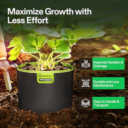VIVOSUN 6-Pack 5-Gallon AeroBase Grow Bags, Durable Mesh Fabric Plant Container with Breathable Base and Sturdy Handles, Black - size: 5 Gallons (Pack of 2)
