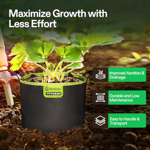 VIVOSUN 6-Pack 5-Gallon AeroBase Grow Bags, Durable Mesh Fabric Plant Container with Breathable Base and Sturdy Handles, Black - size: 5 Gallons (Pack of 2)