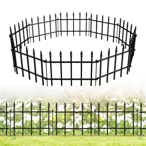 Decorative Metal Garden Fence 11" x 12', Small Fence Border with Stakes - size: 11″H x 12ft（10 Panels）