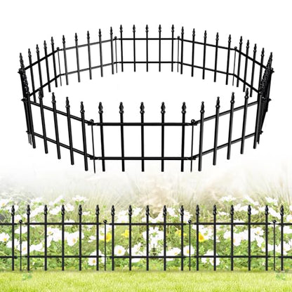 Decorative Metal Garden Fence 11" x 12', Small Fence Border with Stakes - size: 11″H x 12ft（10 Panels）