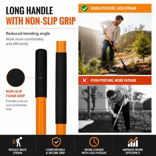 VNIMTI Heavy Duty Gardening Shovel, 56 Inch Round Blade with Fiberglass Handle (Orange) - color: Orange