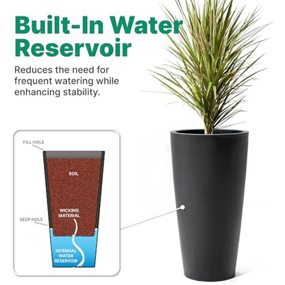 Step2 Tremont Tall Round Tapered Planter 2-Pack, 28 in Resin Planters, Self-Watering, Onyx Black - color: Onyx Black, size: 2-Pack