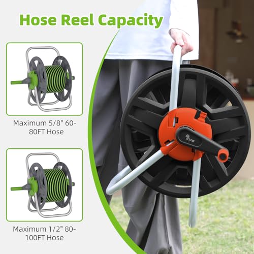 Water Hose Reel,Holds 60-80 Ft of 5/8" Hose - color: Orange