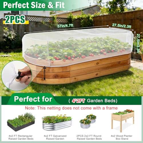 2 Pack Garden Netting for Raised Beds, 4.8X2.2FT Drawstring Plant Covers - size: 2PCS-Drawstring
