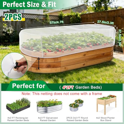 2 Pack Garden Netting for Raised Beds, 4.8X2.2FT Drawstring Plant Covers - size: 2PCS-Drawstring