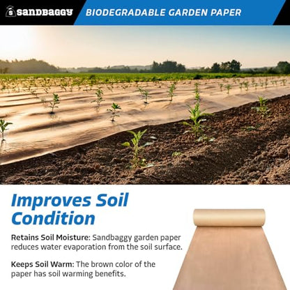 Sandbaggy Biodegradable Landscape Fabric - Garden Paper for Weeds - Paper Mulch Rolls (5 ft x 50 ft, 1) - size: 5 ft x 50 ft