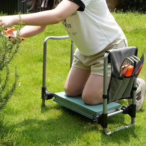 2023 Garden Kneeler and Seat Bench Workseat Folding Gardening Bench with 8" Upgrade Widen EVA Foam Kneeling Pad and Detachable Tool Pouch 2 in 1 Portable Gardening Stools for Back Yard Outdoor Fishing - color: 1 Pouch, style: Foldable