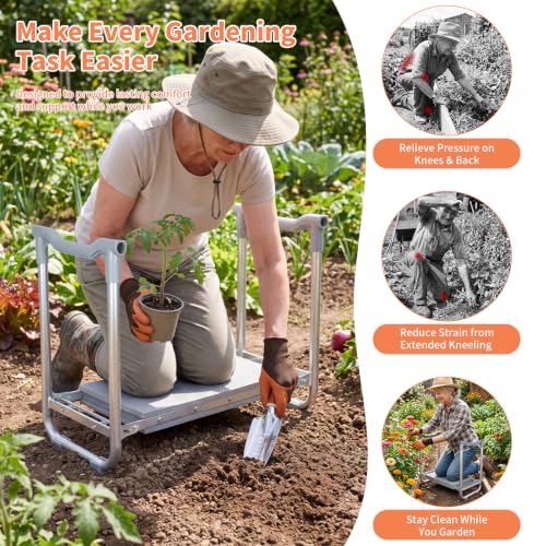 Foldable Garden Kneeler Seat,Heavy Duty Garden Workseat w/ Tool Bag & Pouch - color: Gray-modle C
