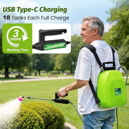Battery Powered Backpack Sprayer 3.2Gallon, Electric Sprayer with 3-Adjustable Sprayings, Battery Indicator, 5 Nozzles, 41" Retractable Wand, Rechargeable Garden Sprayer for Weed, Lawn&Yard - size: 3.2 Gallon