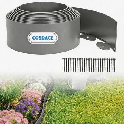 Landscape Edging 66FT,Garden Borders Edging【4IN Hight】 with 60 Spikes（Grey） - color: Gray, size: 4IN×66FT