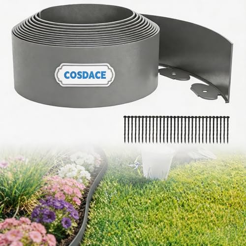 Landscape Edging 66FT,Garden Borders Edging【4IN Hight】 with 60 Spikes（Grey） - color: Gray, size: 4IN×66FT