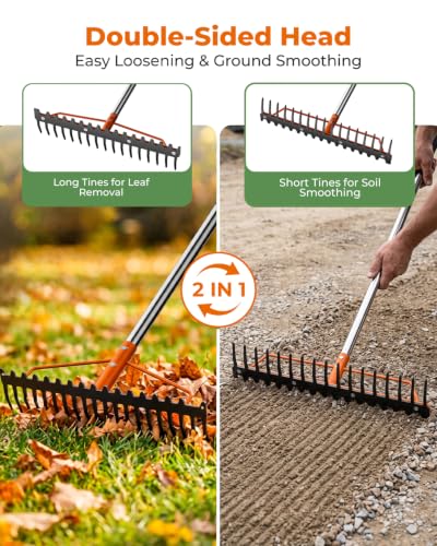 63'' Bow Rake for Soil Leveling, 17 Tines Heavy-Duty Garden Rakes - size: 63IN