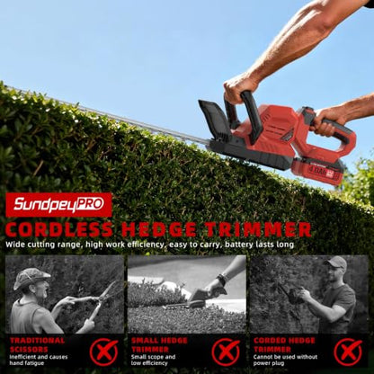 21-in 21V Cordless Battery Powered Electric Hedge Trimmer Red - color: Red