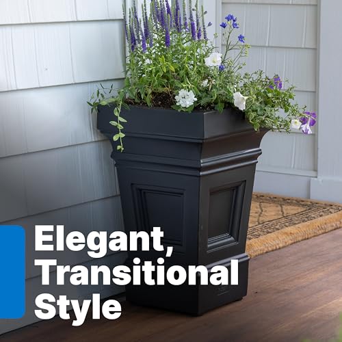 Step2 Atherton Square Planter, Large Planters for Outdoor Plants, Gardening and Flower Pot for Patio or Porch, Efficient Drainage, Durable Plastic, Onyx Black - color: Onyx Black