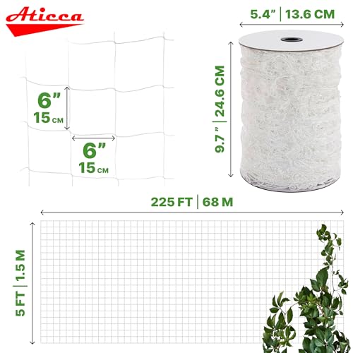 ATICCA 5x225 FT Heavy Duty Trellis Netting, 6-Inch Mesh, White Polyester - size: 5x225ft Polyester Trellis Netting