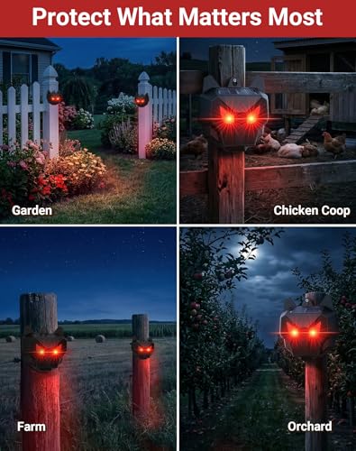 2 Pack Solar Nocturnal Animal Repeller with Dual Lights, Humane Coyote Deterrent, Racoon Repellent Outdoor for Fox, Deer & Skunk, Waterproof Predator Lights for Chicken Coop, Farm & Garden