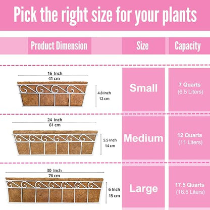 LaLaGreen Fence Window Box (30 in, 2 Pack) White Metal Trough Planter - size: 30" (76cm) x 2 pack