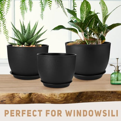 YNNICO Plant Pots 12/10/9 inch Set of 3, with Multi Mesh Drainage Holes - color: Black, size: 12/10/9 inch