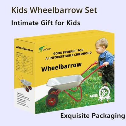 Kids Metal Wheelbarrow 2 Wheel Children Wheelbarrow for Kids(Silver) - color: Silver