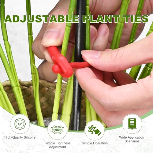 M METERXITY 4-Pack Adjustable Plant Ties, 32inch/81.28cm Silicone Flexible Multi-Function Sturdy Garden Twist Tie for Plant Support/Tree/Shrub/Vine, Reusable Support Twine [Red] - color: Red, size: 32inch/81.28cm