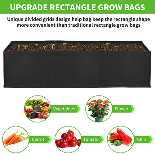 ANGELIOX 2Pcs Grow Bags, 3-Grids Rectangle Grow Bag,14 Gallon Thickened 400G Fabric Garden Bed, Nonwoven Square Flower Planter Containers for Flowers,Vegetable,Fruit, Growing Pots with Handles - size: 90*30*20-2Pack