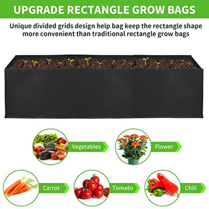 ANGELIOX 2Pcs Grow Bags, 3-Grids Rectangle Grow Bag,14 Gallon Thickened 400G Fabric Garden Bed, Nonwoven Square Flower Planter Containers for Flowers,Vegetable,Fruit, Growing Pots with Handles - size: 90*30*20-2Pack