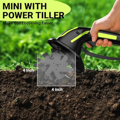 21V Cordless Tiller Cultivator for Gardening, Electric Garden Tiller Hand Tiller with 5.0Ah*2 Battery, Ergonomic Lightweight Handheld for Lawn Soil