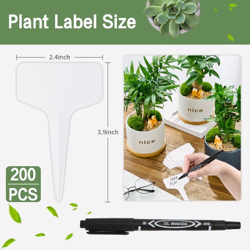 200pcs Plant Labels, Garden Markers Signs, Outdoor Waterproof Stakes, 4 Inch Plastic Tags for Seedlings, Gardening Supplies, Greenhouse Accessories, Nursery - color: White