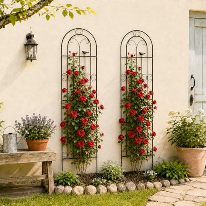 2 Pack 78.7" x 19.6" Iron Arch Decoration Garden Trellis, Metal Climbing Plant Trellis for Heavy Vines, Roses, Flowers, and Vegetables, Perfect for Gardens, Lawns.