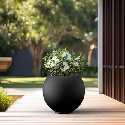 Kante Accent Round Sphere Black Concrete Planter 19.3" Dia, Outdoor - color: Black, size: 19.3"w x 16.5"h