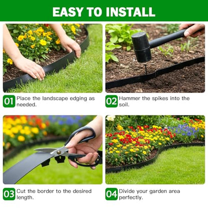 No Dig Landscape Edging 2 Inch x 40 FT, Heavy Duty Flexible Plastic Garden Border with 50 Spiral Spikes, Lawn Edging for Flower Beds, Walkways, Tree Rings, Mulch Beds and Landscaping, Black - style: 2 Inch × 40FT