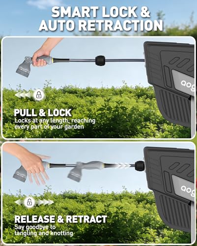 Retractable Garden Hose Reel: 1/2 in x 100 ft Wall Mounted Water Hose Reel with 10-Function Nozzle, Hose Reels for Outside, Any Length Lock, Brass Fittings, Slow Auto Rewind & 180° Swivel