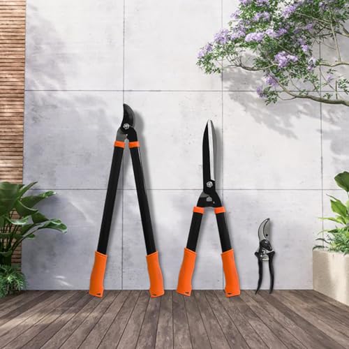 ECOOPTS 3PCS Garden Tool Set with Lopper, Hedge Shears and Bypass Pruner, Heavy Duty Tree & Shrub Care Kit, Tree Trimmer Gardening Tools for Indoor & Outdoor Gardening