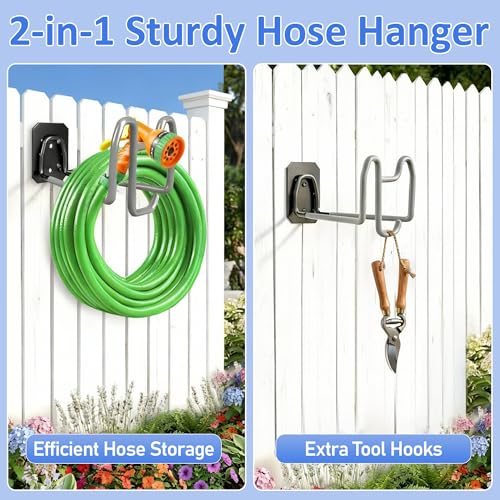 2pcs Garden Hose Holder with Tool Hook Heavy Duty Water Hose Reel - color: 2pc Gray