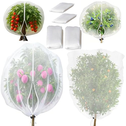 Garden Mesh Netting with Drawstring & Zipper,4PACK Mesh Netting Pest Barrier Protection Bird Mosquito Net Plants Cover for Patio Vegetable Plants Fruit Tree (4FTx5.9FT+2.3FTx3.3FT) - size: 4FTx5.9FT+2.3FTx3.3FT /4 PACK