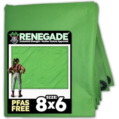 RENEGADE Industrial Tarp 8x6 ft Green – Heavy Duty, Waterproof, UV-Resistant, PFAS-Free – Multi-Purpose Cover for Camping, Landscaping, Construction & Vehicle Use - color: Green, size: 8X6