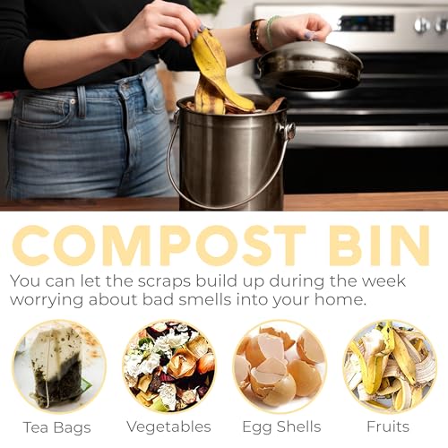 Epica Kitchen Compost Bin for Kitchen Countertops, 1.3 Galllon - Bronze - color: Bronze