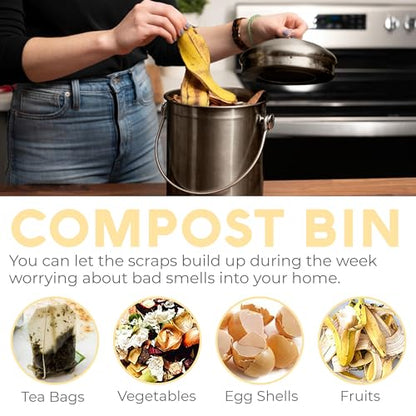 Epica Kitchen Compost Bin for Kitchen Countertops, 1.3 Galllon - Bronze - color: Bronze