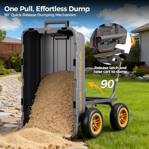 CAMMOO 10-in NO-Flat Tires 900lb Garden Dump Cart Wheelbarrow Garden Wagon - color: Gray