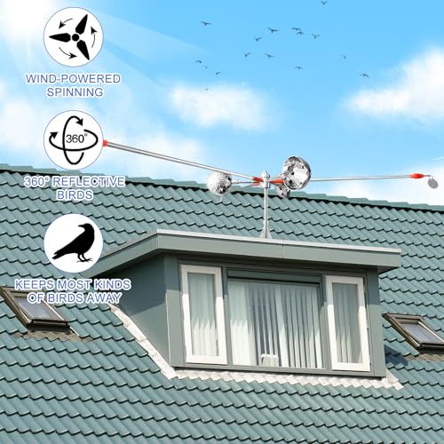 Bird Scarer Reflective Device for Outside Spinning Deterrent - color: Silver - with Base and Pole