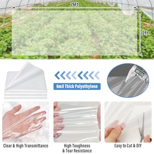 Legigo 12 X 26 Ft Clear Greenhouse Plastic, Plant Covers Freeze Protection - size: 12 x 26 Ft