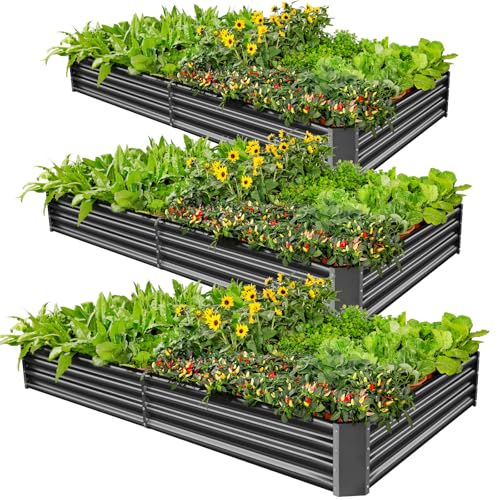 Land Guard 3 Pack 6×3×1ft Galvanized Metal Raised Garden Bed, Metal Planter Kit Box Outdoor for Deep-Rooted Vegetables, Flowers, Green and Herbs, Modern Grey - color: Modern Grey, size: 6×3×1ft