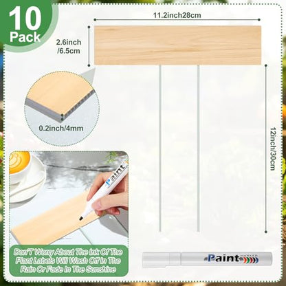 Vercraft 10 Set Jumbo Outdoor Plant Label Stakes with Marker, Wood Color