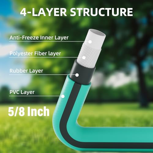 Heavy Duty Garden Hose 50 ft x 5/8", Water Hose with 10-Pattern Nozzle - size: 50ft