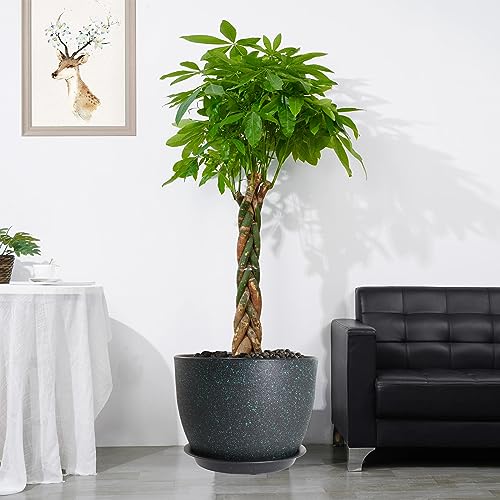 UOUZ 12inch Large Plant Pot, Modern Plastic Planter with High Driange Holes and Saucer for Indoor Outdoor Garden Plants and Flowers, Black with Green Speckles - color: Black With Green Speckles